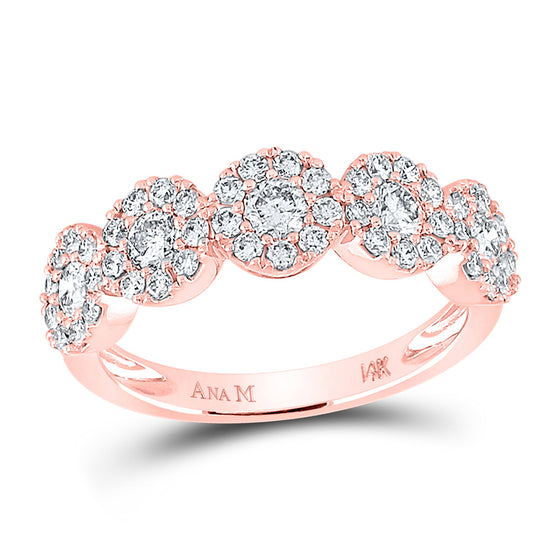 14k Rose Gold Womens Round Diamond Circle 5-stone Ring 1 Cttw