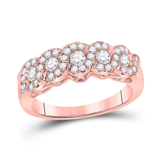 14k Rose Gold Womens Round Diamond 5-Stone Band Ring 3/4 Cttw