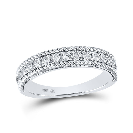 14k White Gold Womens Round Diamond Rope Band Ring 1/2 Cttw