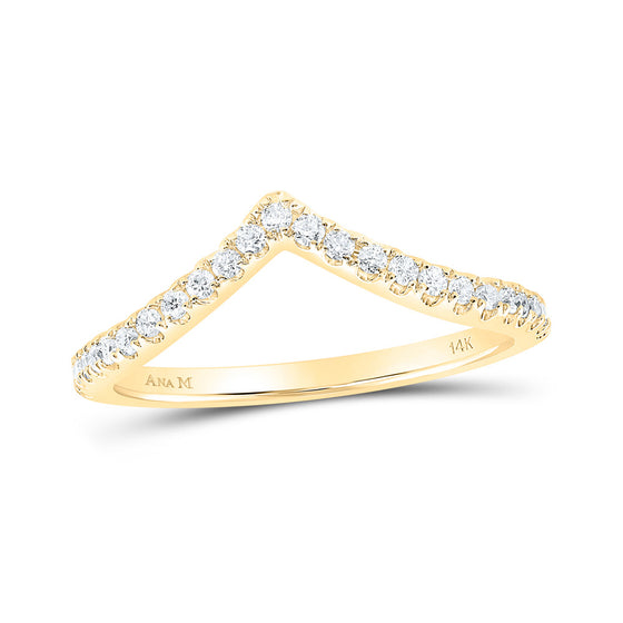 10k Yellow Gold Womens Round Diamond Chevron Stackable Band Ring 1/5 Cttw