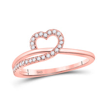  10k Rose Gold Womens Round Diamond Heart Ring 1/6 Cttw