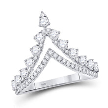  14k White Gold Womens Round Diamond Chevron Band Ring 3/4 Cttw