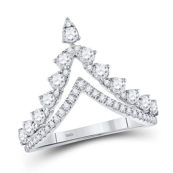 14k White Gold Womens Round Diamond Chevron Band Ring 3/4 Cttw