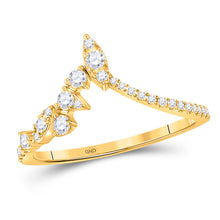  14k Yellow Gold Womens Round Diamond Marquise Dot Chevron Band Ring 1/3 Cttw