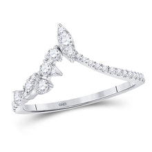  14k White Gold Womens Round Diamond Marquise Dot Chevron Band Ring 1/3 Cttw
