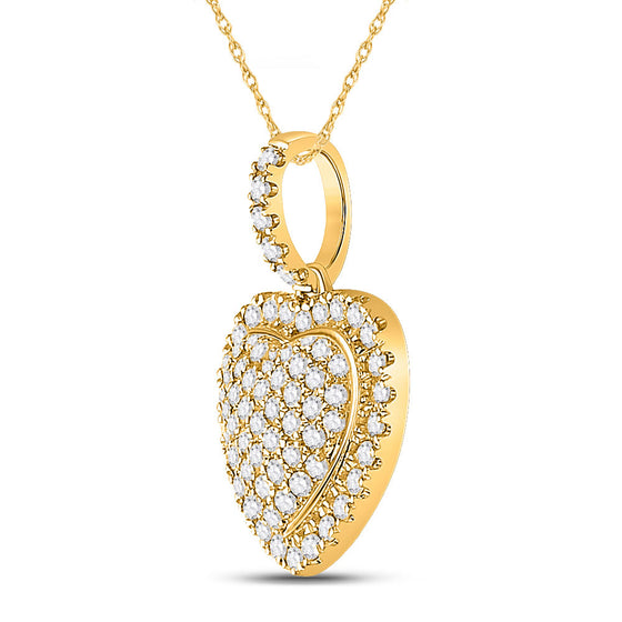 14k Yellow Gold Womens Round Diamond Heart Pendant 1/2 Cttw