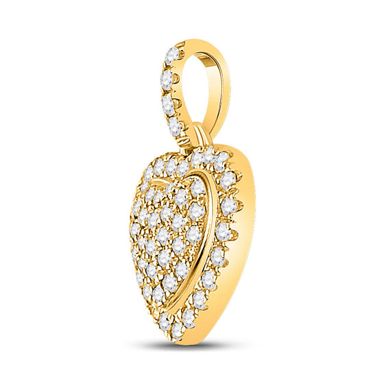 14k Yellow Gold Womens Round Diamond Heart Pendant 1/4 Cttw