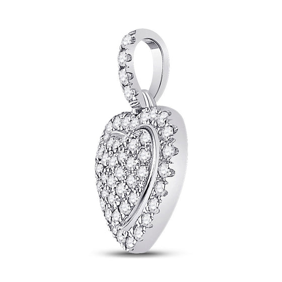 14k White Gold Womens Round Diamond Heart Pendant 1/4 Cttw
