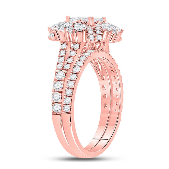 14k Rose Gold Princess Marquise Diamond Bridal Wedding Ring Band Set 1-3/4 Cttw