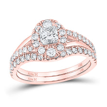  14k Rose Gold Princess Diamond Bridal Wedding Ring Band Set 1 Cttw