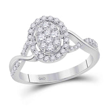  14k White Gold Womens Round Diamond Oval Cluster Ring 1/2 Cttw