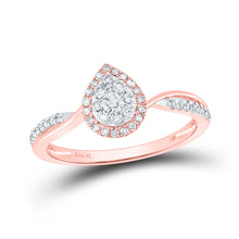  14k Rose Gold Womens Round Diamond Teardrop Cluster Ring 1/3 Cttw