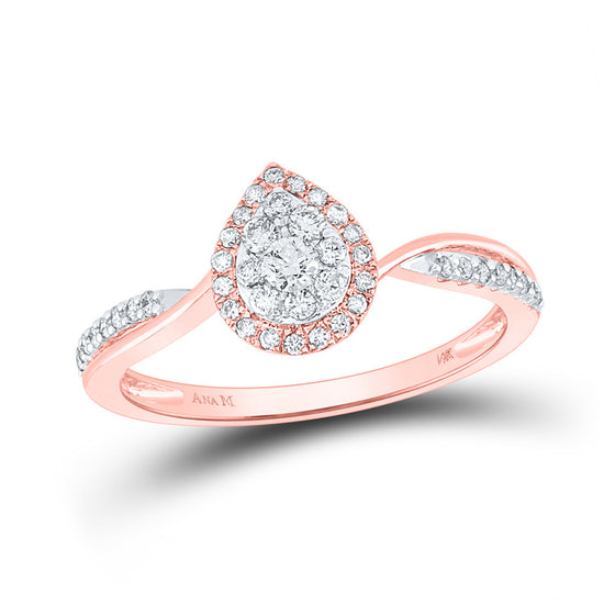 14k Rose Gold Womens Round Diamond Teardrop Cluster Ring 1/3 Cttw