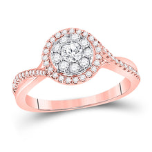  14k Rose Gold Womens Round Diamond Halo Solitaire Ring 1/2 Cttw