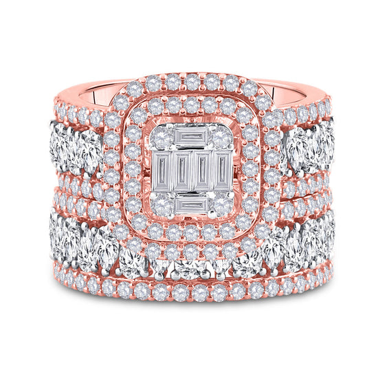 14k Rose Gold Baguette Diamond Square Bridal Wedding Ring Band Set 3-1/2 Cttw