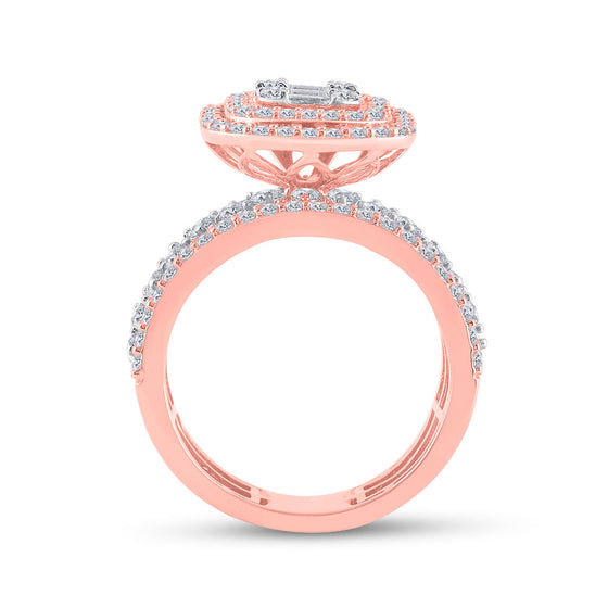 14k Rose Gold Baguette Diamond Square Bridal Wedding Ring Band Set 3-1/2 Cttw