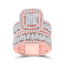 14k Rose Gold Baguette Diamond Square Bridal Wedding Ring Band Set 3-1/2 Cttw