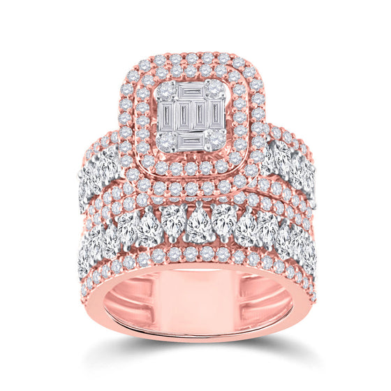 14k Rose Gold Baguette Diamond Square Bridal Wedding Ring Band Set 3-1/2 Cttw