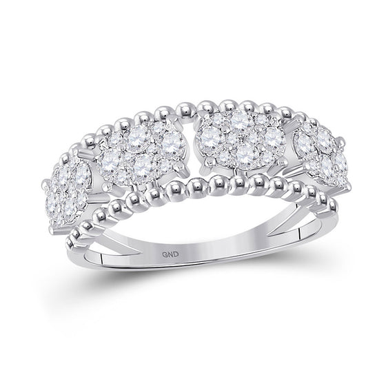 14k White Gold Womens Round Diamond Oval Cluster Band Ring 3/4 Cttw