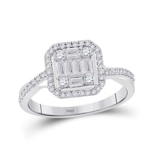  14k White Gold Womens Baguette Diamond Square Cluster Ring 1/2 Cttw
