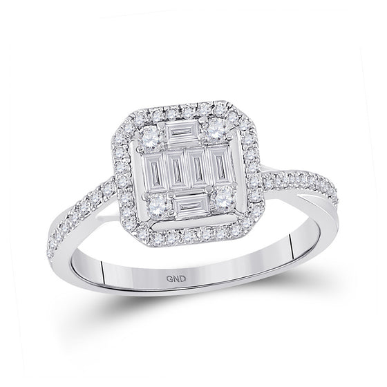 14k White Gold Womens Baguette Diamond Square Cluster Ring 1/2 Cttw