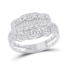  14k White Gold Womens Baguette Round Diamond Cluster Ring 7/8 Cttw