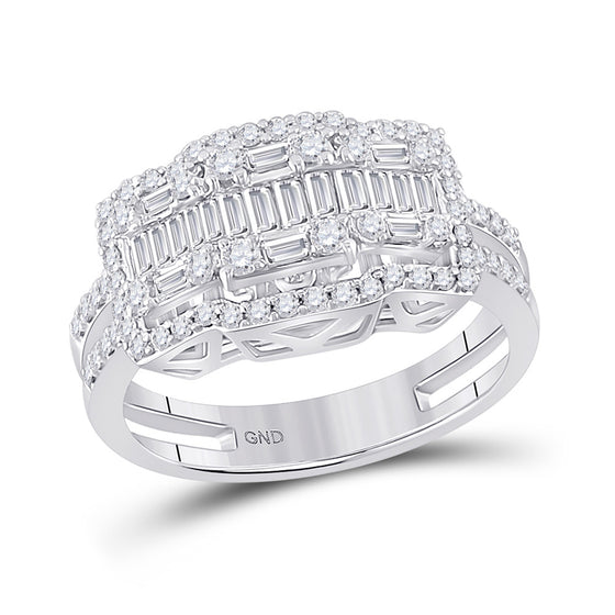 14k White Gold Womens Baguette Round Diamond Cluster Ring 7/8 Cttw