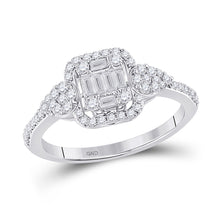  14k White Gold Womens Baguette Diamond Fashion Cluster Ring 5/8 Cttw