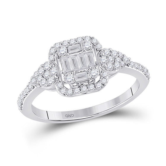 14k White Gold Womens Baguette Diamond Fashion Cluster Ring 5/8 Cttw