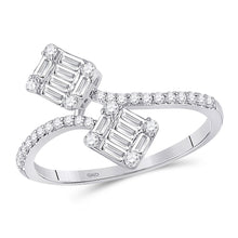  14k White Gold Womens Baguette Diamond Bypass Band Ring 1/2 Cttw