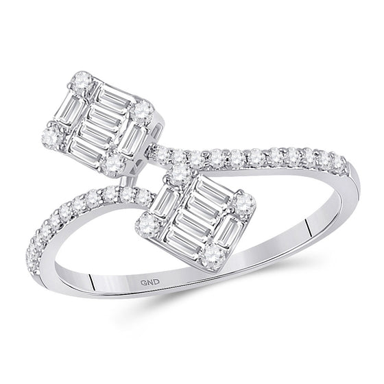 14k White Gold Womens Baguette Diamond Bypass Band Ring 1/2 Cttw