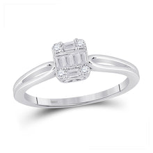  14k White Gold Womens Baguette Diamond Cluster Ring 1/5 Cttw