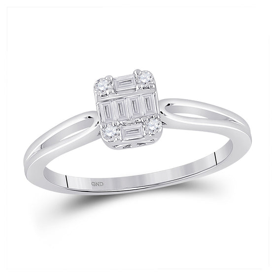 14k White Gold Womens Baguette Diamond Cluster Ring 1/5 Cttw
