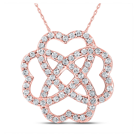 10k Rose Gold Womens Round Diamond Heart Pendant 1/4 Cttw