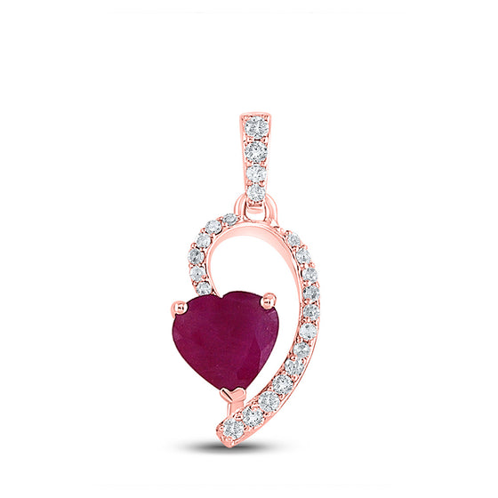10k Rose Gold Womens Heart Ruby Diamond Fashion Pendant 5/8 Cttw