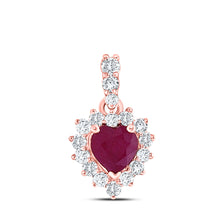  10k Rose Gold Womens Heart Ruby Diamond Fashion Pendant 3/8 Cttw