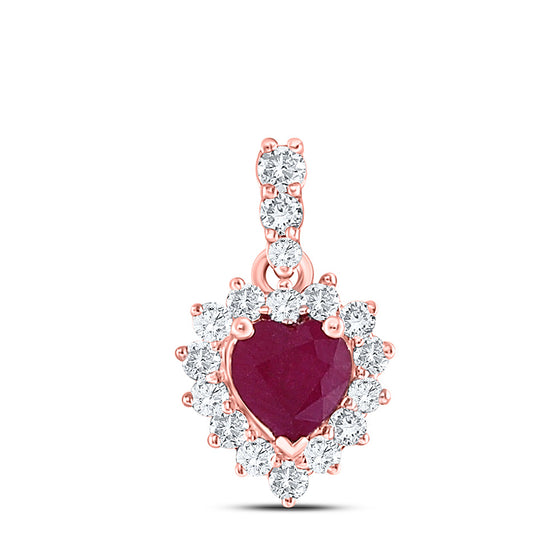 10k Rose Gold Womens Heart Ruby Diamond Fashion Pendant 3/8 Cttw