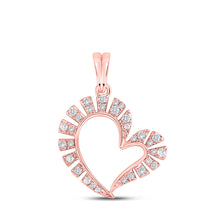  10k Rose Gold Womens Round Diamond Heart Pendant 1/5 Cttw