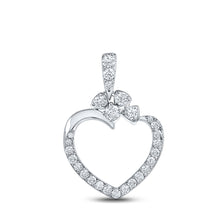  10k White Gold Womens Round Diamond Heart Pendant 1/3 Cttw