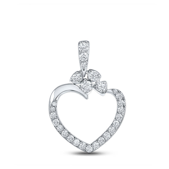 10k White Gold Womens Round Diamond Heart Pendant 1/3 Cttw