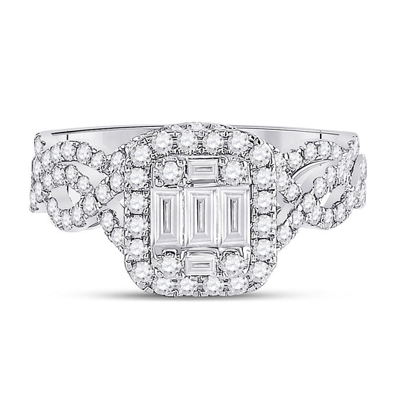 14k White Gold Baguette Diamond Bridal Wedding Ring Band Set 1 Cttw