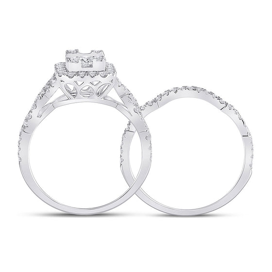 14k White Gold Baguette Diamond Bridal Wedding Ring Band Set 1 Cttw