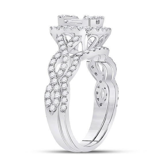 14k White Gold Baguette Diamond Bridal Wedding Ring Band Set 1 Cttw