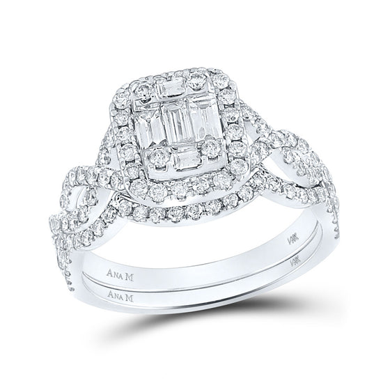 14k White Gold Baguette Diamond Bridal Wedding Ring Band Set 1 Cttw