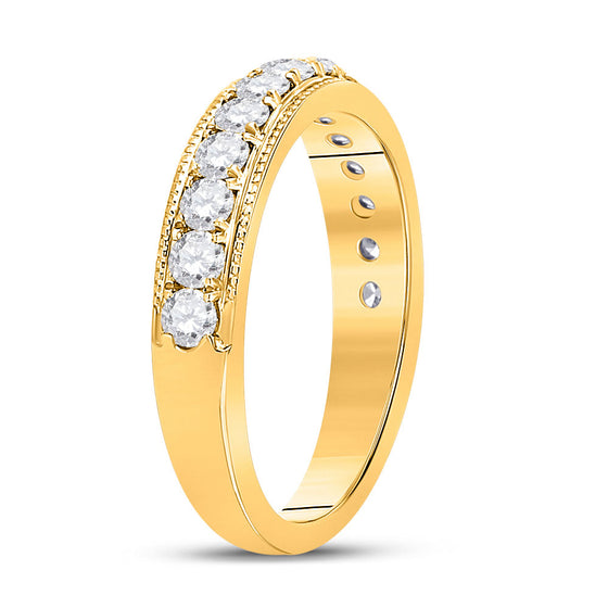 14k Yellow Gold Womens Round Diamond Wedding Single Row Band 3/4 Cttw