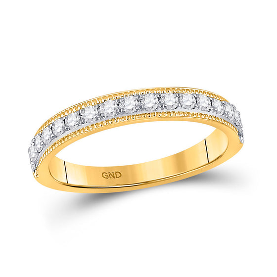 14k Yellow Gold Womens Round Diamond Wedding Single Row Band 1/3 Cttw