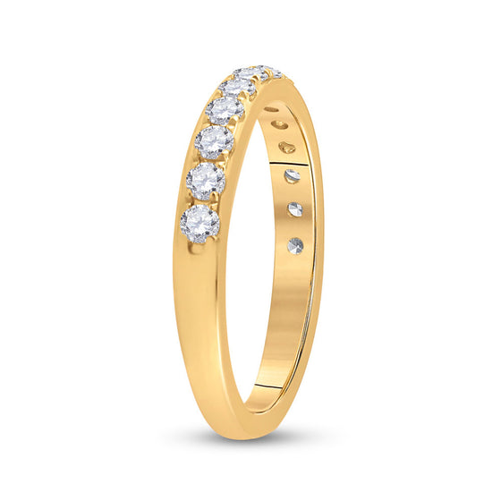 14k Yellow Gold Womens Round Diamond Wedding Single Row Band 1/2 Cttw