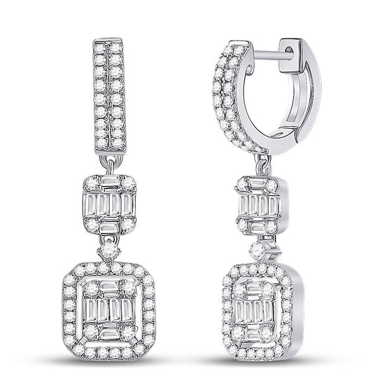 14k White Gold Womens Baguette Diamond Fashion Dangle Earrings 1 Cttw