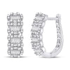 14k White Gold Womens Baguette Diamond Fashion Hoop Earrings 1-1/5 Cttw