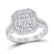  14k White Gold Womens Baguette Diamond Octagon Cluster Ring 1/2 Cttw